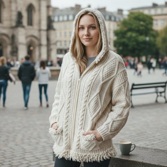 Vintage Sweaters - Vintage Hooded Cardigan Sweater